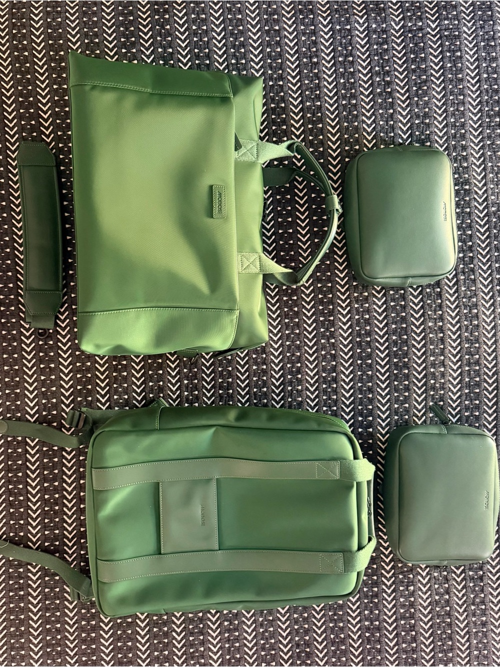 Monos Green Tote and Backpack Set with Matching Pouches